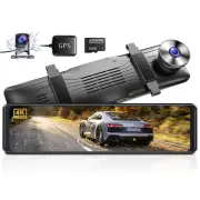 AZDOME PG19X 2CH 12 Inches Car Mirror Dash Cam 4K with 64G Card HD WiFi GPS 2160P Loop Recording Parking Monitoring Nigh
