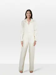 White Long Sleeve Button Down Jumpsuit