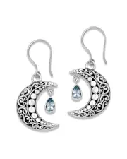 Samuel B. Silver 1.00 ct. tw. Blue Topaz Crescent Moon Earrings