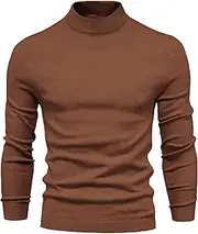 [Gsywaipei] Mens Half Turtleneck Knit Sweater Casual Solid Color Male Knitted Pullover Slim Fit Long Sleeve Knits Sweaters