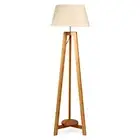 155cm Large Bamboo Wooden Tripod Floor Lamp w Beige Linen Light Shade
