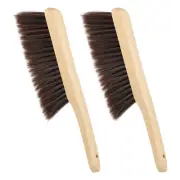 2 Pcs Broom Brush Soft Bristles with Handle for Fireplace Sofa, Brown