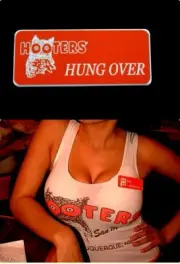 Hooters Girl Uniform Hung Over Name Tag waitress bartender Pin Badge Accessory