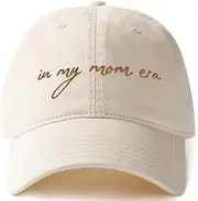 [GIFTGET] in My Mom Era Hat - Beige Baseball Cap for Moms, High Ponytail Hole, Minimalist Design, Mothers and New Mother Gifts, Light Beige, One Size