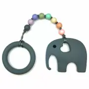 Nummy Beads Gray Elephant with Ring and Pastel Rainbow Beads Baby Teether Toy