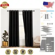 Black Thermal Insulated Window Drapes - 3-in-1 with Noise Reduction, 84" Long