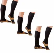 3 Pair Lg/XL Black Compression Copper Socks Support 20-30 mmHg Graduated Sock