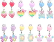 [Mikovivi] 6 Pairs Kids Clip on Earrings, Non-Pierced Clip on Drop Earrings Heart Flower Bear Crown Clip-on Dangle Ear Clips Jewelry Gifts for Girls Kids Toddler Dress Up Accessories