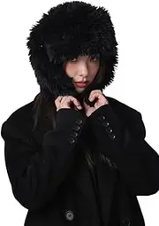 [DILINBAO] 2025 Cute Plush Bunny Ears Bucket Hat Women Y2K Fuzzy Beanie Hat Winter Warm Skull Cap Windproof Thick Earflap Hat(Black)