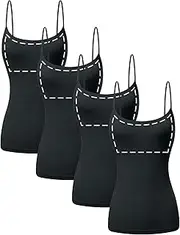 [Sugar Sunday] Long Cotton Camisole Tank Top with Built in Bra for Women Basic Cami with Shelf Bra Tank Tops Undershirt
