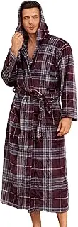 [1stvital] Plush Fleece Hooded Bathrobe for Men Women Full Length Soft Flannel Winter Robes Warm Thick Nightgowns with Pockets