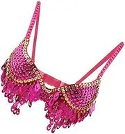 [Generic] Womens Belly Dance Tribal Sequined Bra Top Fringe Dancewear - Pink, 36/80