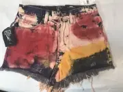 PRPS Women's AMX High Waist Boyfriend Button Up, Frayed Denim Shorts Size 27-NWT