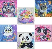 6 Pack Diamond Art Kits for Kids, Cartoon Animals DIY Diamond Painting Kits for Adults Beginner, Kids' Mosaic Kits 5D Full Round Drill Gem Art for Home Wall Decor Kids 6X6 inch