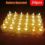 24pcs LED Electronic Candles Light, Mini Rose Pattern Refraction Halo Projection Tea Lights, Battery Powered LED Flameless Candles For Valentine's, Christmas,