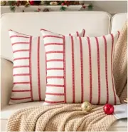 Boho Christmas Pillow Covers 18x18 Set of 2, Soft 18" x 18" (Pack of 2) Red