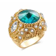 4 Pcs Vintage Finger Ring Round Gemstone Zircon Gold Geometric Rings Ethnic Jewelry for Men GREEN COLOUR