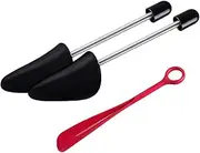 [STHHLZ] 2Pack Plastic Shoe Tree Shoe Horn Set, Adjustable Length Shoe Holder Stretcher Shaper Support Lazy Shoe Helper (Black+Red Women's 5-9)
