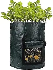 PE Breathable Plant Grow Pouch with Window, PE Material Breathable Planting Bag, Eco-Friendly Garden Grow Pouch with Window for Potato Tomato Vegetable (5 Gallons 23x28cm)