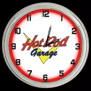 16" Hot Rod Garage Sign Red Neon Clock Man Cave Muscle Car