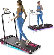 RuniRoX Walking Pad with Handle Bar, Foldable Treadmill with Incline, Under Desk Treadmill for Home Office, Portable Treadmill with LED Display and APP