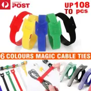 12-108pcs Hook and Loop Cable Ties Reusable Magic Cords Organiser Strap Tidy AU
