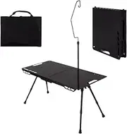 Camping Table,Foldable Backyard BBQ Desk - Small Height Adjustable Picnic Table with Light Holder for Travel Beach RV Patio Tailgating Barbecue Garden