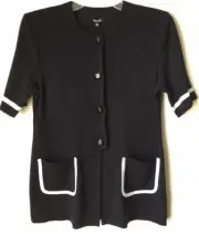 NWT $368 MISOOK "PAIGE" SHORT SLEEVE BUTTON FRONT PATCH POCKET BLACK/WHITE TRIM