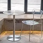 Side Table, Round End Table High Table Bar Pub Table for Dining Bistro Cafe, Freestanding Breakfast Desk, Outdoor Accent Coffee Table, Stainless Steel(50x95cm)