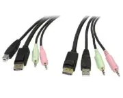 Startech 4-IN-1 USB DISPLAYPORT KVM SWITCH CABLE w/Audio & Microphone 1.8m Black
