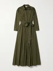 [L'AGENCE] L'AGENCE - Cammi Belted Cotton-blend Poplin Maxi Shirt Dress - Army green - small small Green