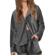 Nasty Gal Silver Sparkle Classic Pajama Top Shirt Long Sleeve Size 12 NWT