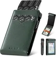 [VULKIT] Minimalist Wallet with Money Band RFID Wallet for Mens Pop Up Wallet Leather Wallet with ID Window & Elastic Band Closure