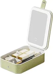 [Generic] Travel Makeup Mirror with Light, Led Cosmetic Organizer, Crocodile Texture Storage Case, 8.27x5.59x2.17 inches Large-Capacity Travel Vanity with Built-in Lights for Women, Green, Refer to description,