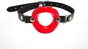 Men Women Red Lips Shaped Opening O Ring Mouth Gag Silicone Soft Adjustable Buckle PU Leather Belt Strap On BDSM Bondage Sex Toy Head Harness Restraints Gear Fetish Couple Adult Oral Game
