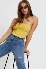 Yellow Ruffle Hem Scarf Top - Size 14, Women's Trial Woven