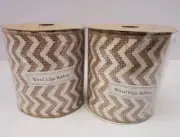 Burlap White Chevron Wired Edge Ribbon 2 Rolls 15 Ft Long 4 Inches Wide
