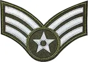 Papapatch Senior Airman Chevrons Rank US Air Force USAF Military U.S. Army Morale Sew Iron on Embroidered Applique Badge Sign Patch (1 Piece) - White on Olive Drab OD (Iron-Airman-ODWH)