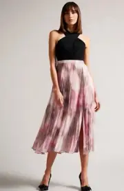 Ted Baker Pleated Skirt Wrap Woven Top Dress Size 10 New With Tags $398