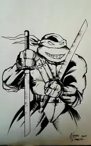 8.5x11 Original Art TMNT Leonardo Comic INK sketch Drawing Parrish