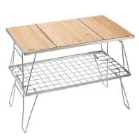在飛比找樂天市場購物網優惠-戶外可折疊茶桌簡易不銹鋼竹木置物桌一單元爐具廚具燒烤桌子戶外