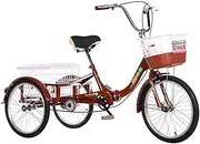 DEFGHIJ 3 Wheel Bicycle 20inch Adult Foldable Tricycle Pedal Cruiser Bike Trike for Seniors Family Manpower Trike with Cargo Basket for Leisure Picnics Shopping