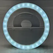 WHITE CLIP ON RECHARGEABLE SELFIE RING LIGHT FOR CELL PHONES 3 Settings