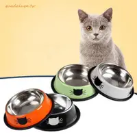 在飛比找蝦皮購物優惠-GUADALUPE不銹鋼寵物碗,貓臉圖案防滑貓食碗,可愛防銹