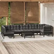 8 Piece Garden Lounge Set with Cushions Black Pinewood Patio Bar Sets