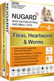 NUGARD Spot on for Kittens and Cats up to 4 Kg - Flea & Worm Protection 6-Pack -