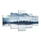 SKASNFAI Indigo Canvas Wall Art Foggy Forest Grey Blue Mountain Picture Lands...