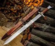 Hand Forged High Carbon Steel Viking Sword Sharp Medieval with Engraved Scabbard