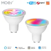 MOES ZigBee WIFI GU10 Smart LED Light Bulbs RGB C+W Dimmable 5W Alexa Google APP
