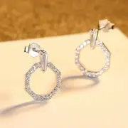 925 Sterling Silver Clear CZ Cubic Zirconia Geometric Octagon Stud Earrings Girl